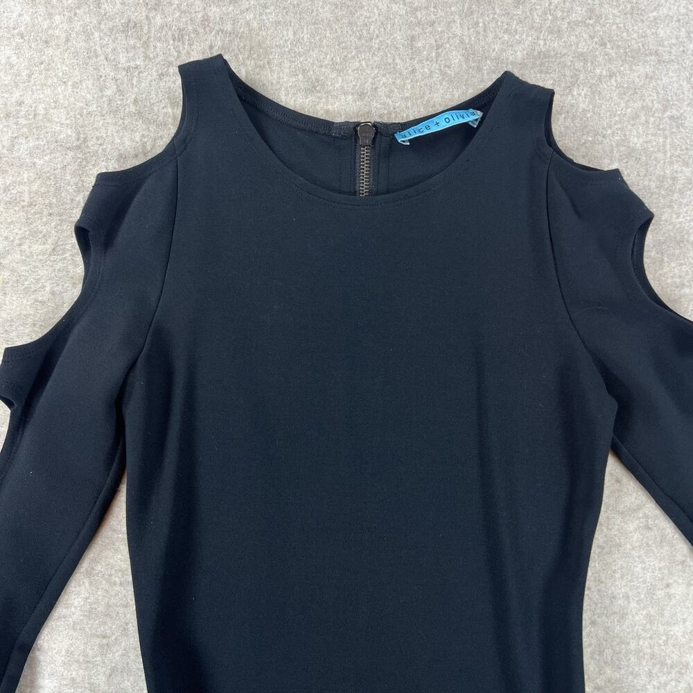 Alice + Olivia Black Cold Shoulder Bodycon Mini Dress Cut Out Sleeves Size XS - Picture 4 of 8